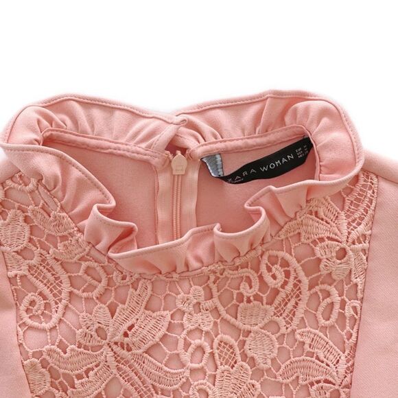 ZARA Woman Lace Sleeveless Mini Floral Fit & Flare Ruffle Dress Blush Pink M - Picture 6 of 7
